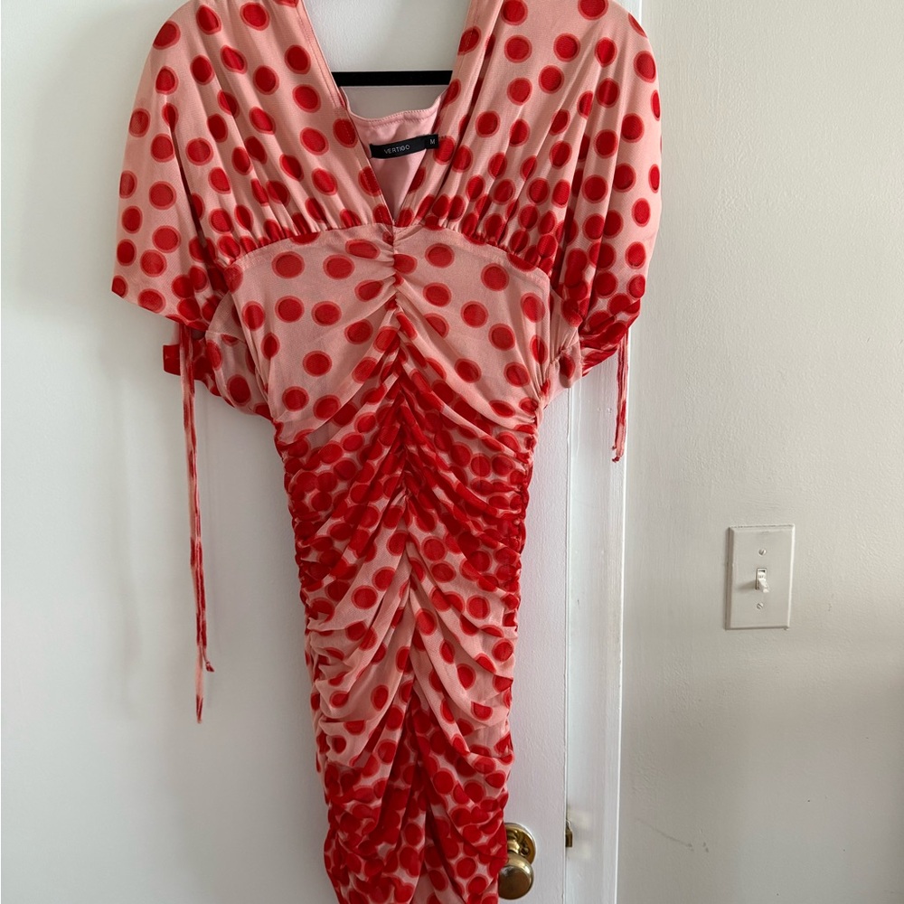 Vertigo Paris Red and Pink Polka Dot Dress